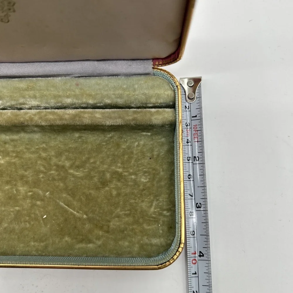 Vintage Farrington Clam Shell Jewelry Red Jewelry Box Green Velvet Lining Amber